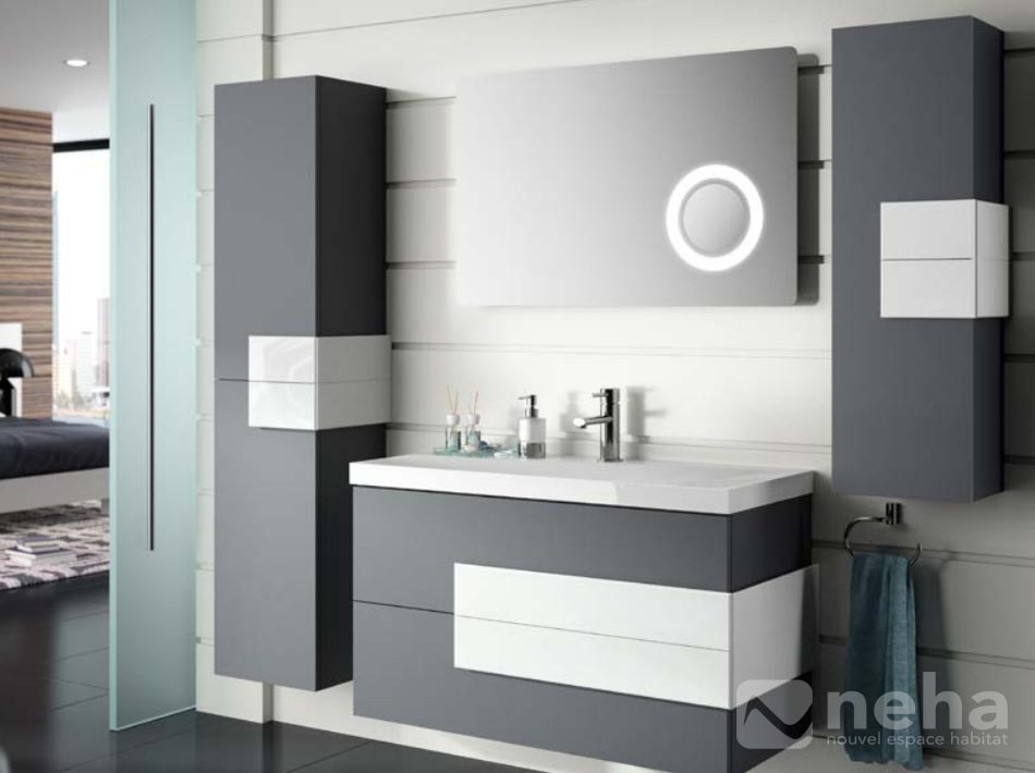 Salle de bain mitigeur thermostatique receveur de douche extra ... Couleur mur salle de bain grise et bois