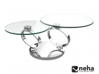 Table basse ronde pied chromé verre transparent 