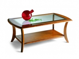 Table basse rectangulaire merisier et verre