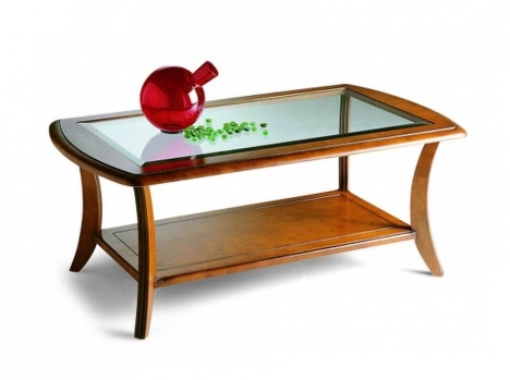 Table basse rectangulaire merisier et verre