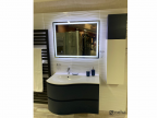 Meuble de salle de bain bleu avec miroir led