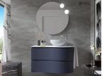 Meuble de salle de bain bleu avec miroir led