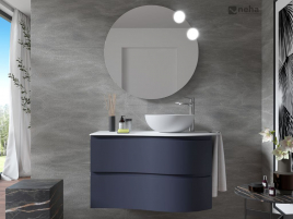 Meuble de salle de bain bleu avec miroir led