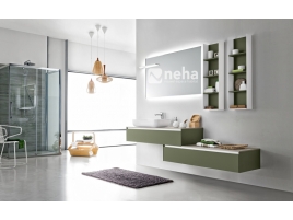 Meuble salle de bain asymétrique vert