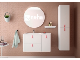 Meuble de salle de bain blanc et poignées rose gold