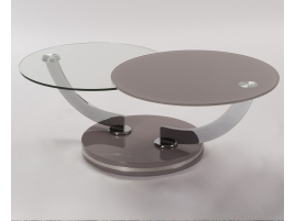 Grande Table salon ronde verre teinté taupe