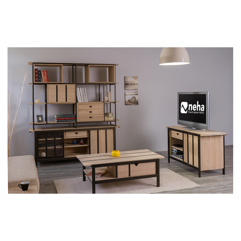 Meuble TV en chêne massif 1 / 2 portes avec métal type ...