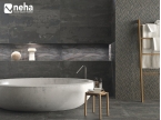 Salle de bain avec Faience relief épi gris anthracite 120x40cm