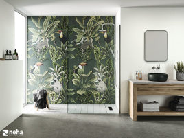 Salle de bain avec faience décorative tropic jungle vert