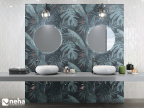 Salle de bain avec faience décorative tropic jungle bleu