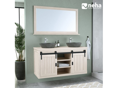 Meuble de salle de bain L120cm double vasque à poser porte coulissante